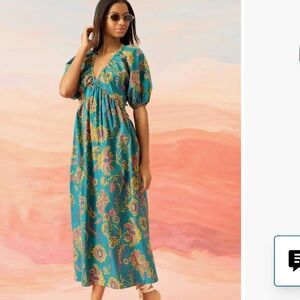 NWT The Good Journey Puff Sleeve Floral Cotton Maxi Dress Green 2